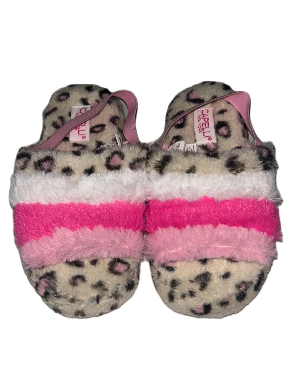 Capelli of New York Toddler Girls Faux Fur Leopard Slip-On Slippers in Pink